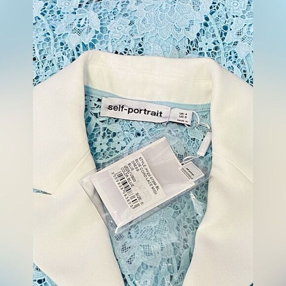 SELF-PORTRAIT Cord Belted Lace Midi Shirtdress size 0 - Picture 9 of 12